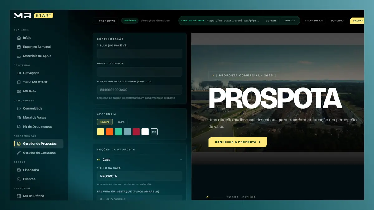 Gerador de propostas do MR Start