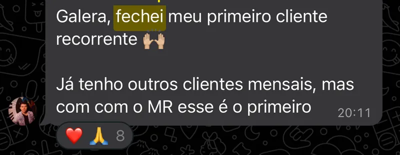 Print: aluno fecha o primeiro cliente recorrente